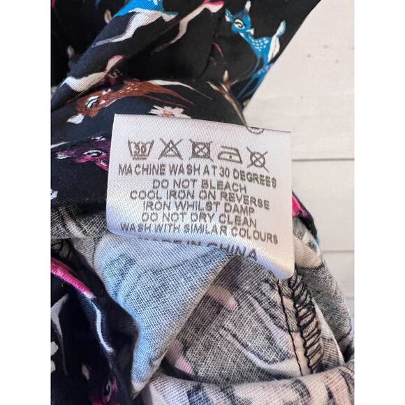 Lindy Bop Dress Women's Black Multi Color Deer Print V-Neck Short Sleeve Midi - Picture 5 of 6